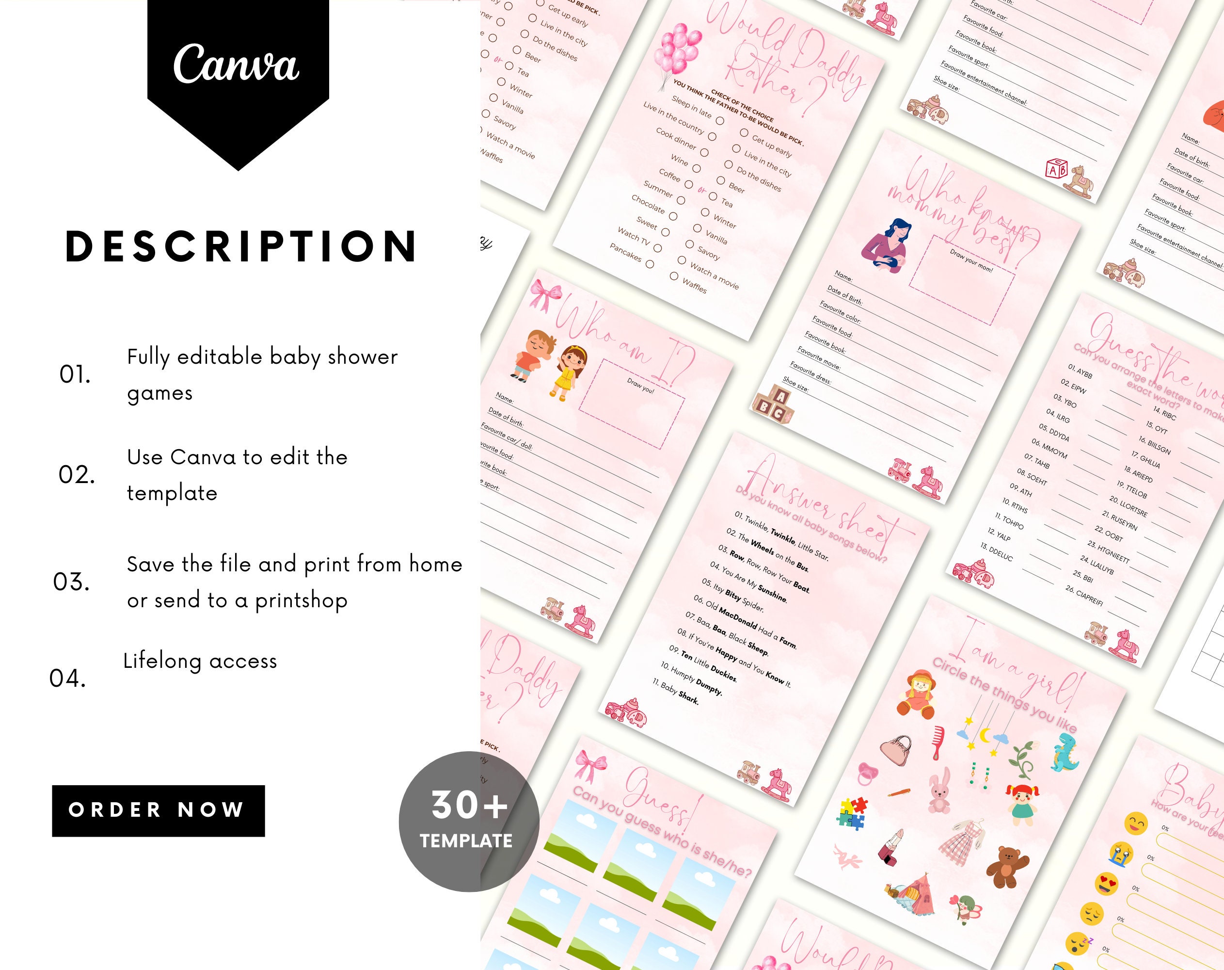 Baby Shower Games Bundle | Baby Trivia Game | Baby Shower Trivia Pink | Editable baby shower | Baby shower activity | Baby shower bundle - Image 6