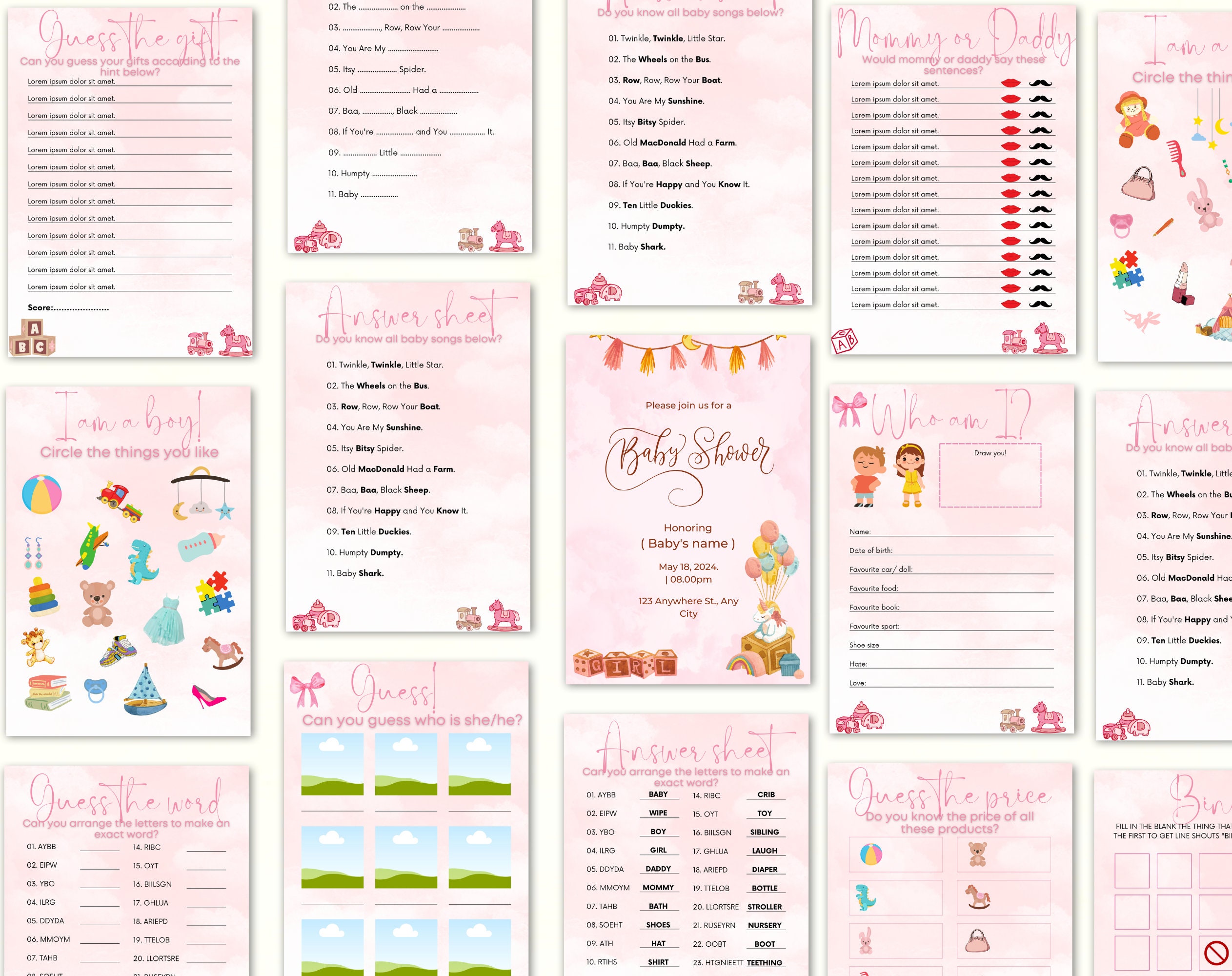 Baby Shower Games Bundle | Baby Trivia Game | Baby Shower Trivia Pink | Editable baby shower | Baby shower activity | Baby shower bundle - Image 3