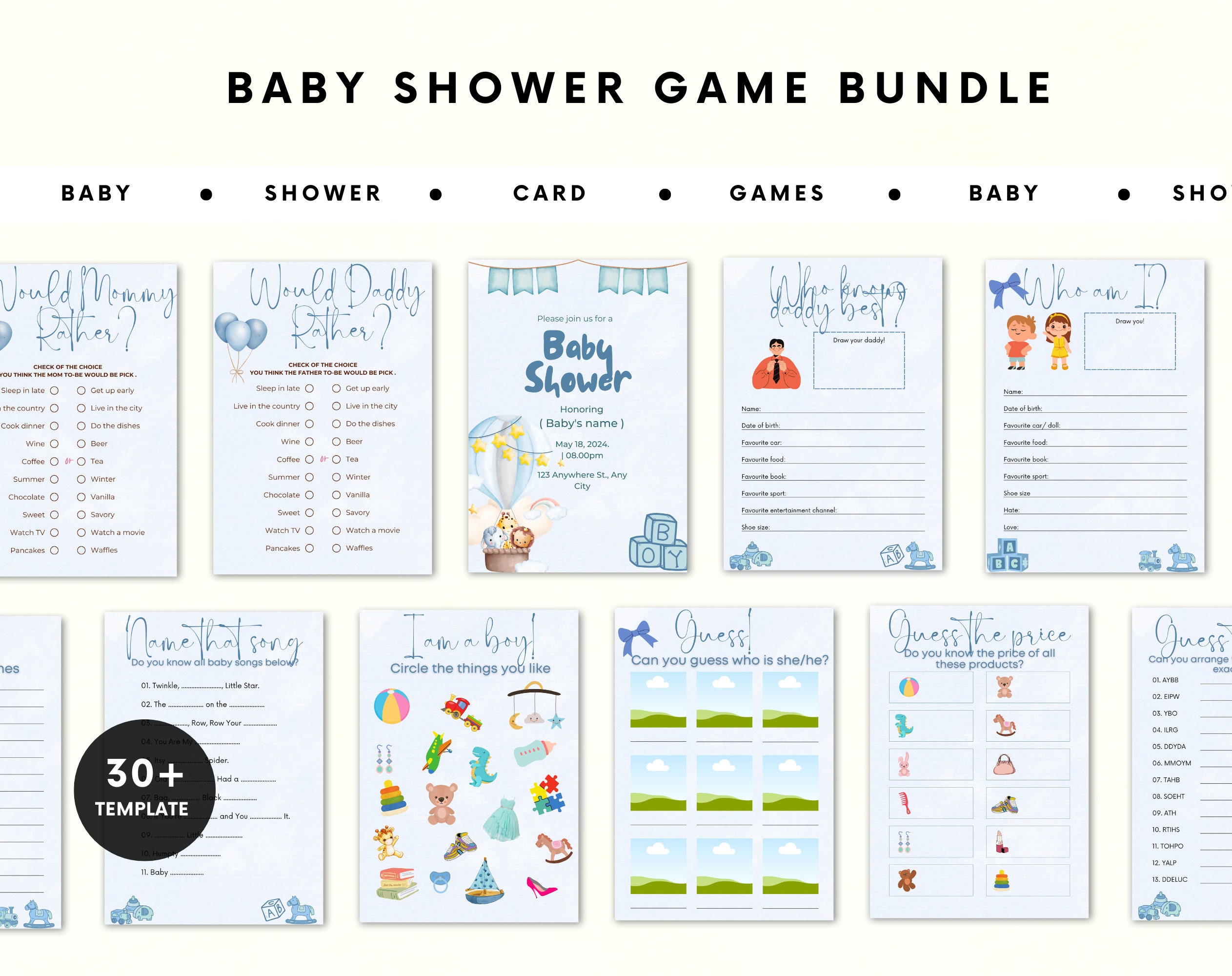 Baby Shower Games | Baby Trivia Games | Baby shower bingo | Gender Reveal Party | Gender Reveal Games | Downloadable Games