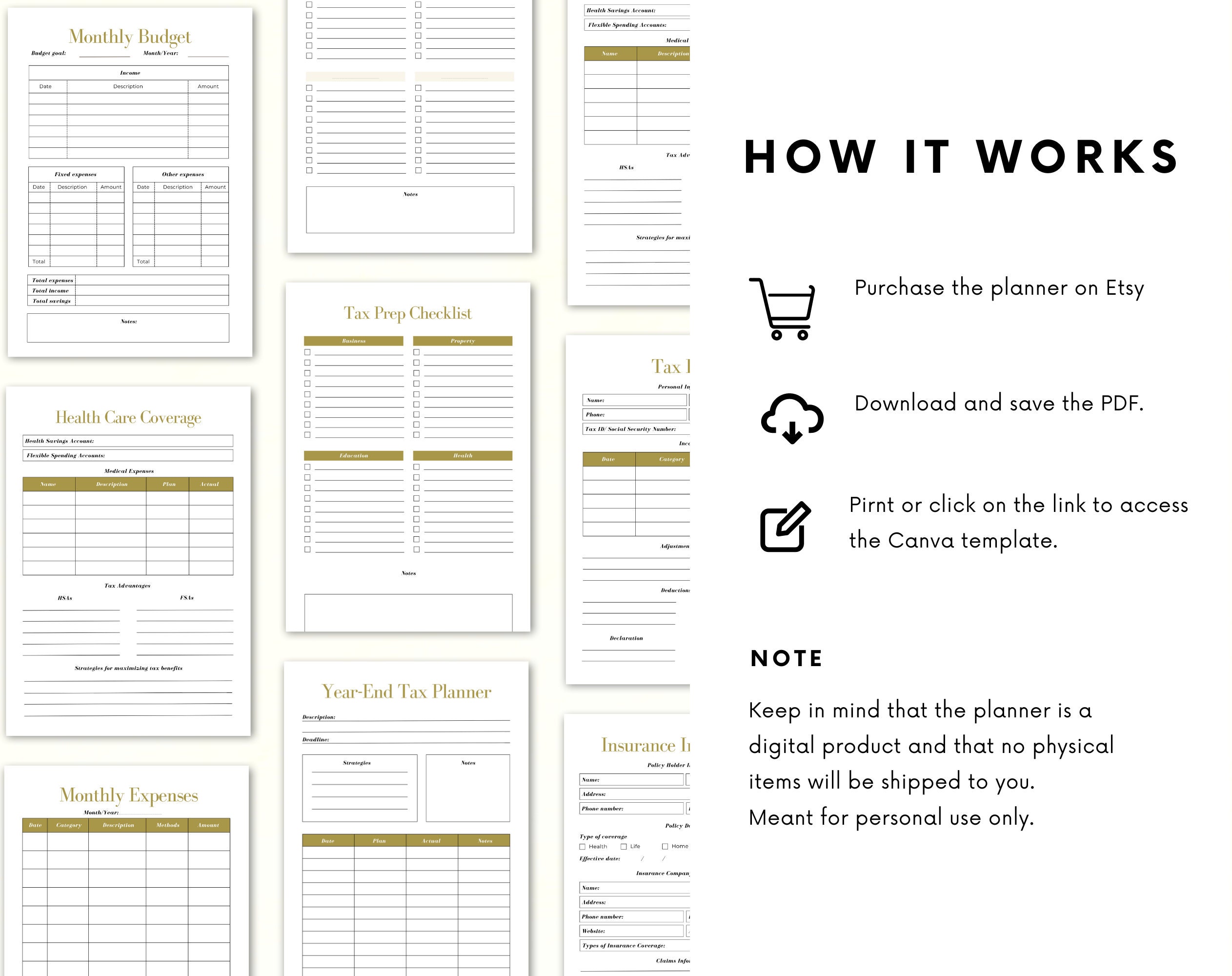 Personal Tax Planner | Tax Organizer | Financial Planner | Tax Checklist | Printable Tax Planner - Image 2
