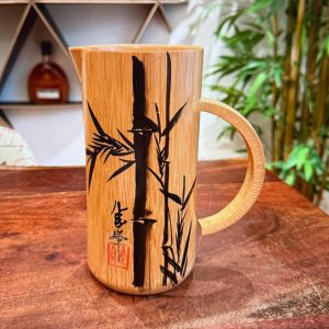 Japanese Style Bamboo Pitcher – Mid-Century Inspired Natural Bamboo Decorative Vase or Serving Pitcher