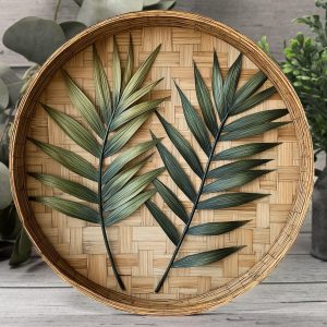 Tropical Palm Leaf Bamboo Wall Art – Eco-Friendly Handmade Bamboo Decor for Living Room, Bedroom & Boho Home Style