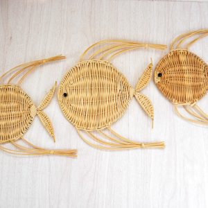 Wicker Fish Wall Decor Set of 3 – Handmade Bamboo & Rattan Coastal Wall Art for Living Room or Beach House
